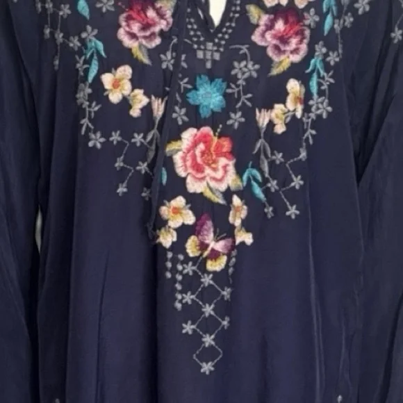 Johnny Was heavily embroidered Butterfly Winter blouse in Gravel Blue NWT - Picture 6 of 11